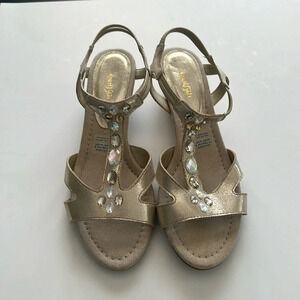 East 5th strappy champagne gold Sandals with jewels